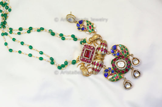 Gajraj Jadau Kundan Fusion Pendant Hasli Set