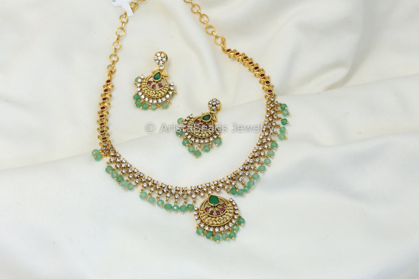 Dainty Antique Gold CZ Necklace Set