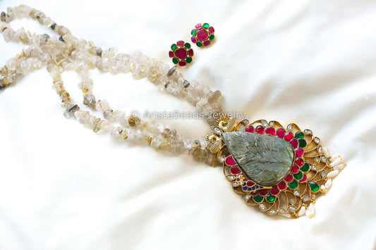 Sunehri Carved Labradorite  & Kundan Necklace (102-12)