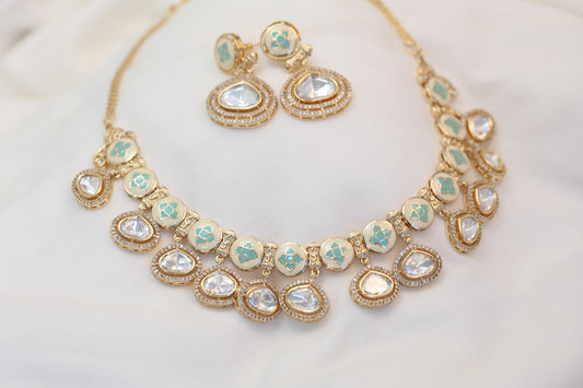 Uncut Polki & Teal Enamel Set (102-91)