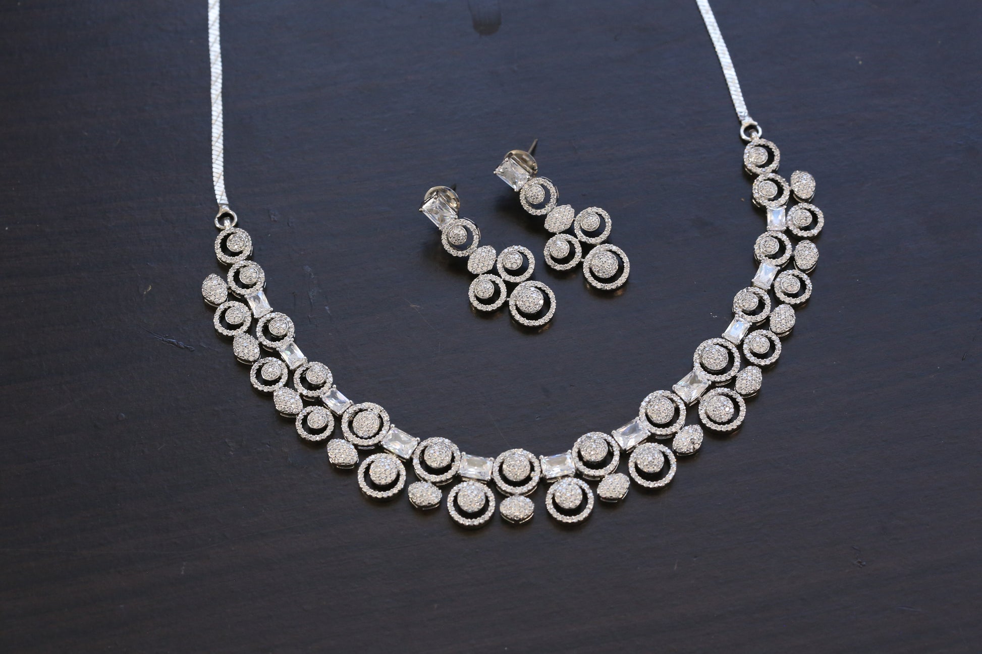 Next To Real Diamond Silver CZ Necklace Set