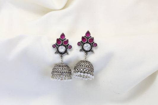 Karnika Oxidized Jhumka - Ruby