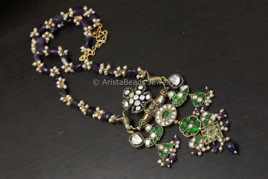 Fusion Jadau Kundan & Moissanite Necklace - Amethyst