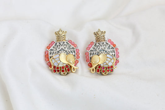 Samaira Dual Tone Kundan Studs - Peach