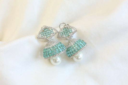 Sumati Invisible Settings Jhumka -Mint (101-40)