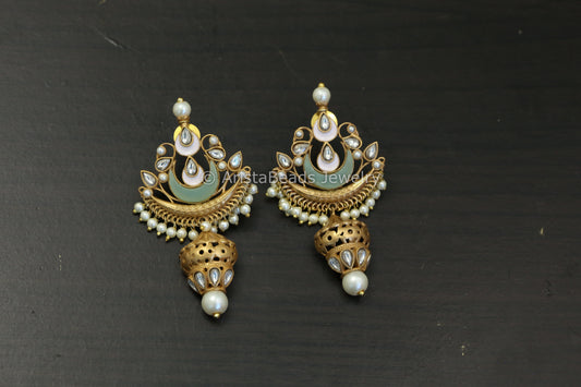 Matt Gold Kundan Enamel Earrings