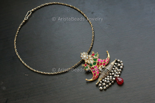 Dual Tone Fusion Jadau Kundan Necklace Set (ABJ-N101-12)