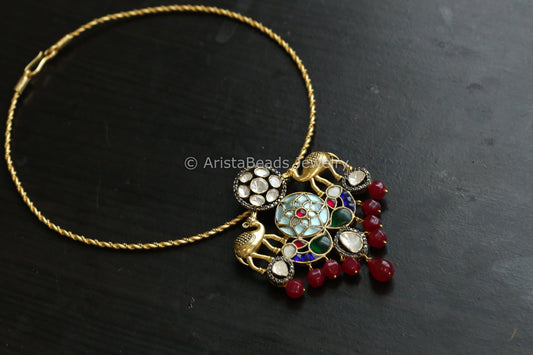 Aqua Jadau Kundan & Moissanites Fusion Hasli Necklace