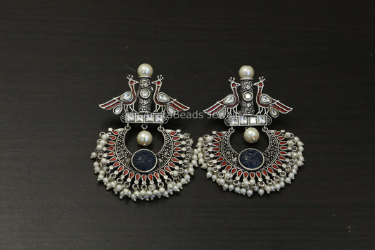 Dual Tone Kundan Enamel Earrings - Red