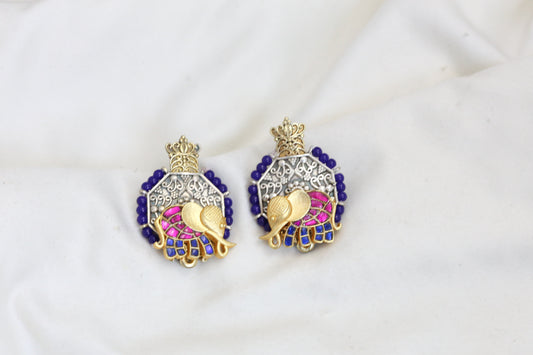Samaira Dual Tone Kundan Studs -Blue