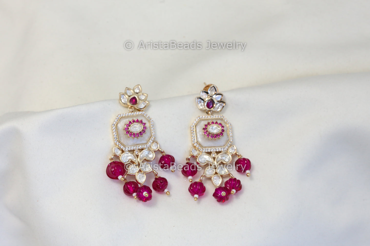 MOP Kundan Polki earrings - Ruby