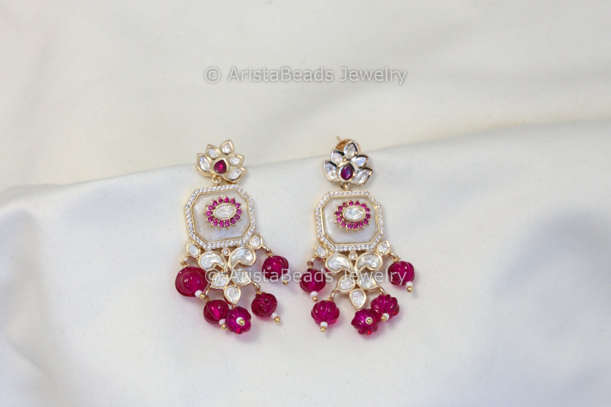 MOP Kundan Polki earrings - Ruby