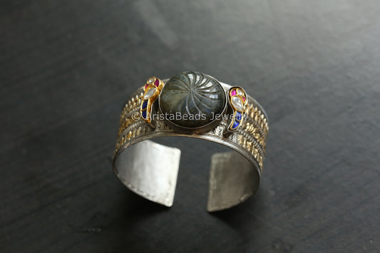 Labradorite Dual Tone Jadau Fusion Bracelet  (ABJ-B101-18)