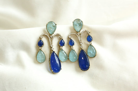 Premium Doublet & CZ Earrings -Aqua Blue (101-29)