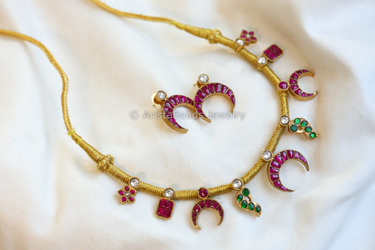 Chandrika Jadau Kundan Thread Necklace Set - Ruby Green  (103-30)
