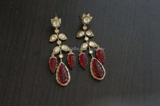 Carved Red Doublet  & Polki earrings (E101-04)