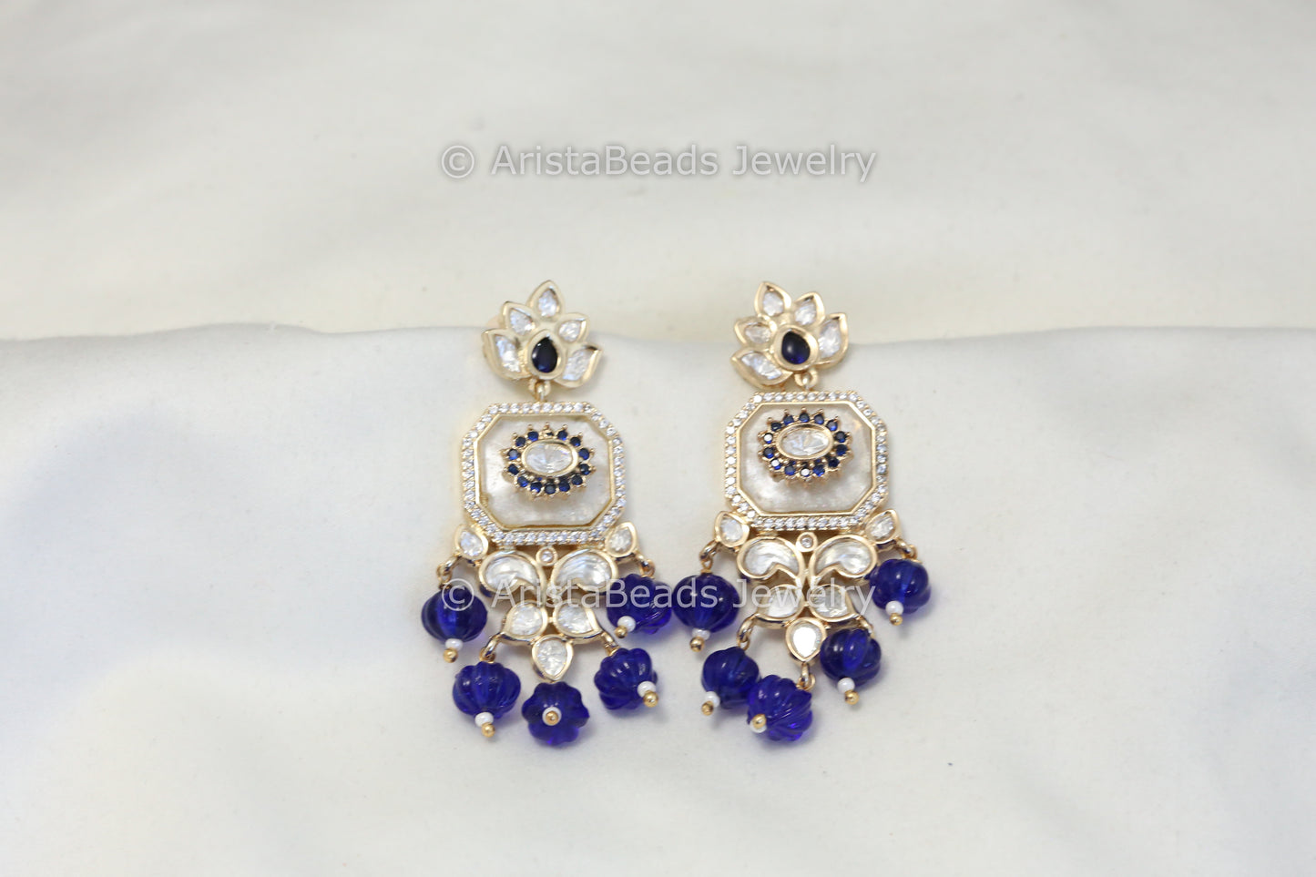 MOP Kundan Polki earrings - Blue
