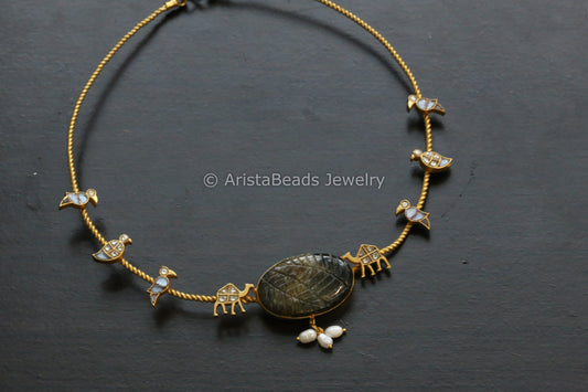 Dainty MOP &  Kundan Fusion Hasli -Labradorite