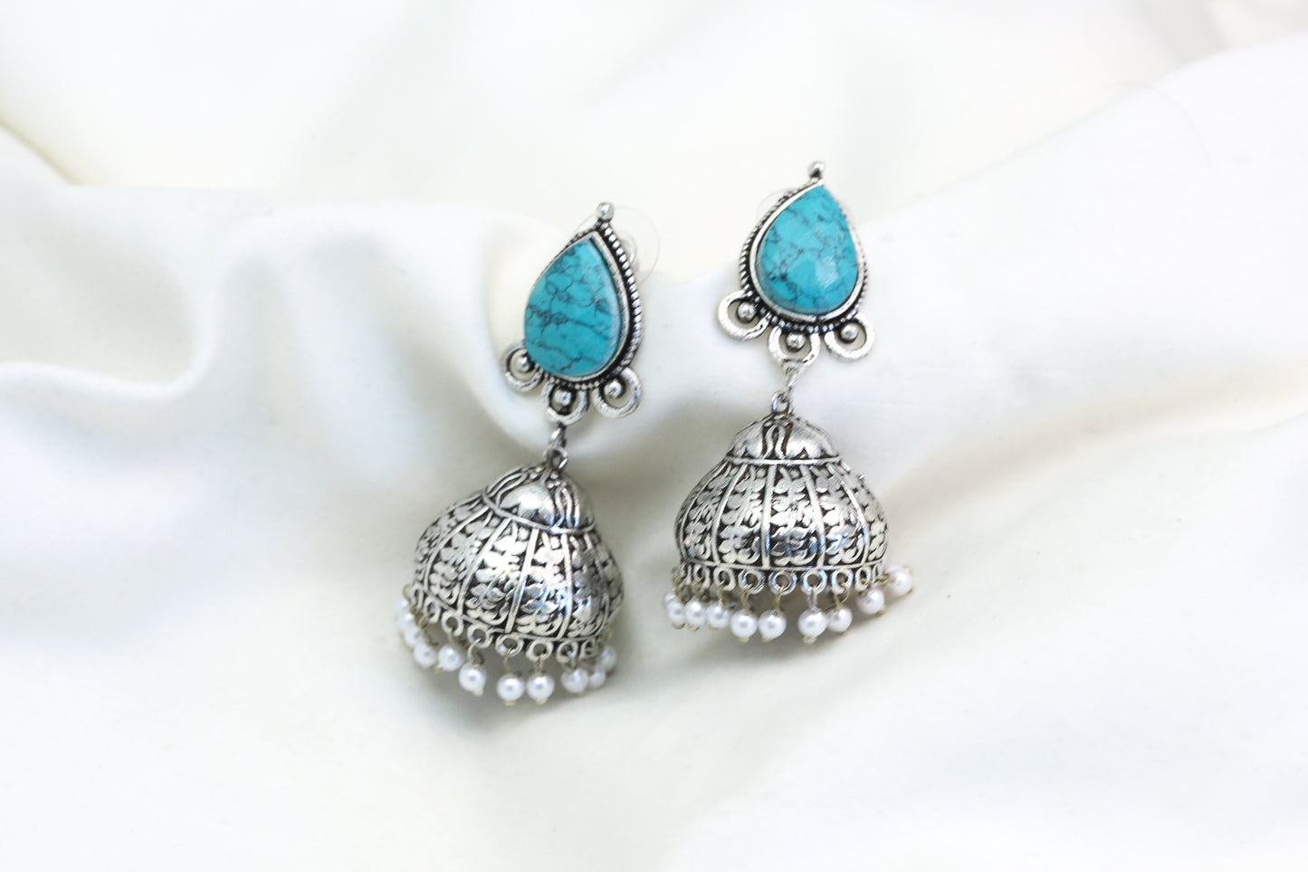Meera Turquoise Stone Jhumka  - ABJOC-14