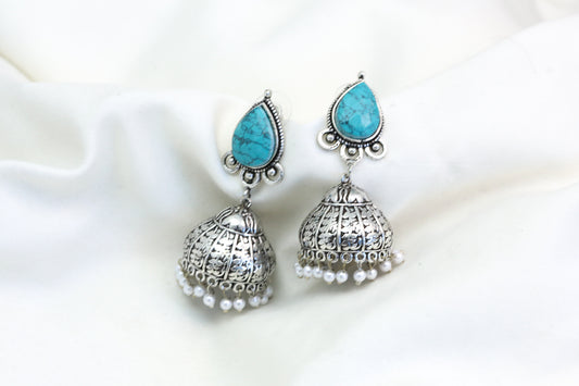 Meera Turquoise Stone Jhumka  - ABJOC-14