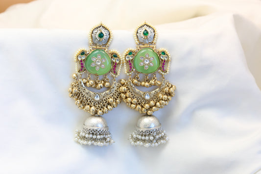 Fusion Kundan Dual Tone Jhumka - Mint (101-23)