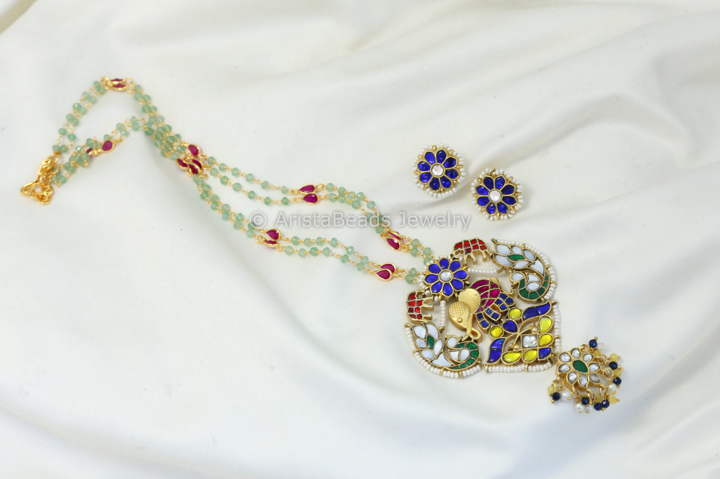 Multi Color Gajraj Jadau Necklace Set