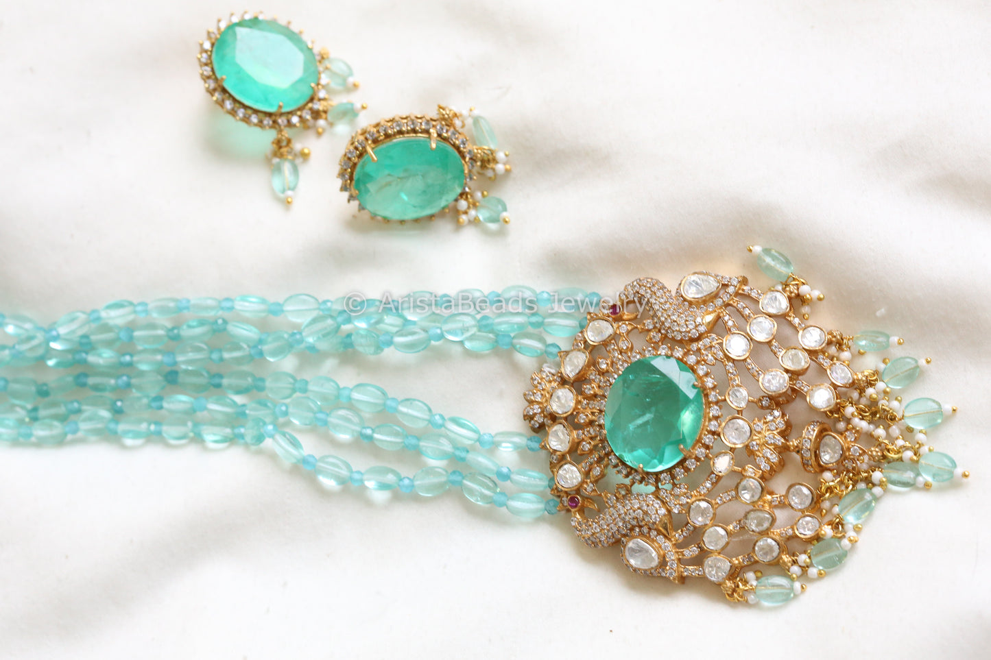 Real Moissanite Aqua Doublet Necklace Set (103-09)