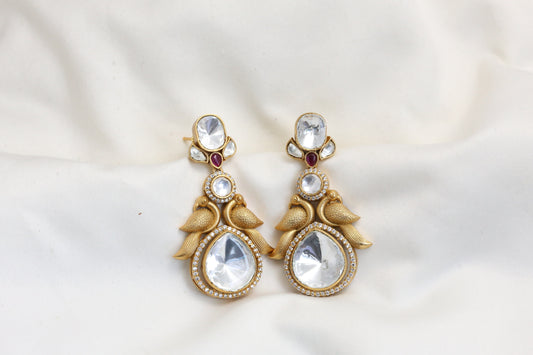 Uncut Polki Kundan Earrings - Ruby