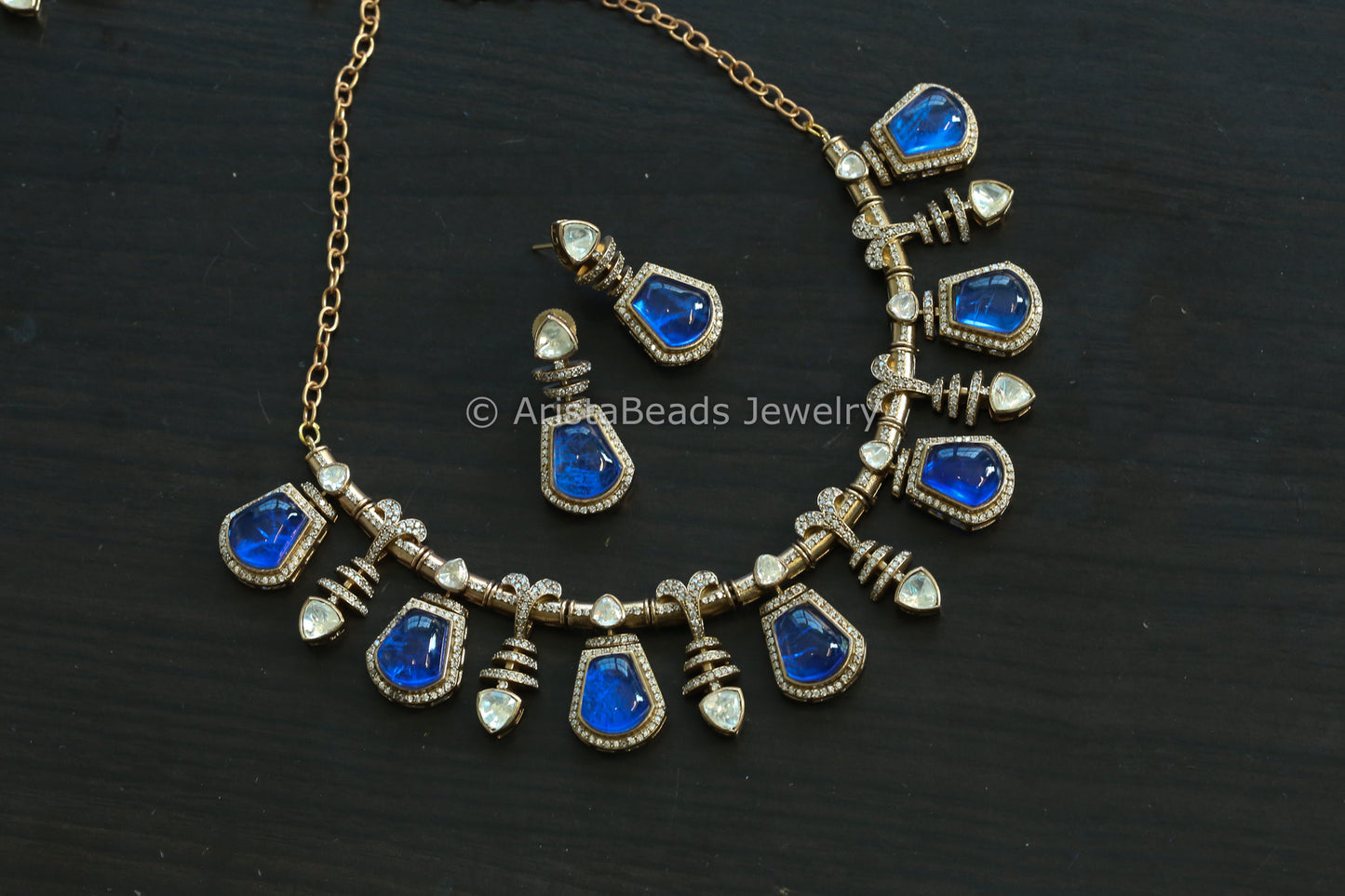 Premium Blue Doublet & Moissanites Set (102-17)