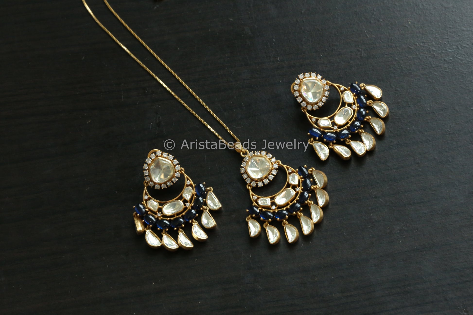 Real Moissanite Blue Pota Pendant Set