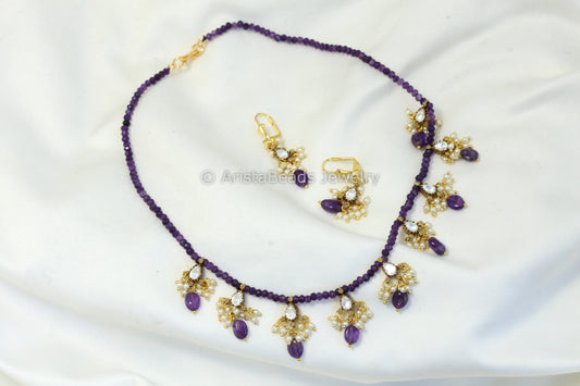 Dainty CZ Polki Chain Set - Amethyst