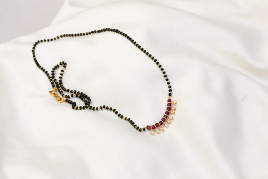 Dainty Black Bead Chain - Red