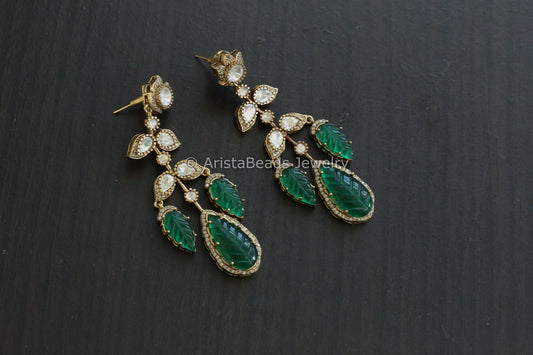 Carved Green Doublet  & Polki earrings (E101-03)