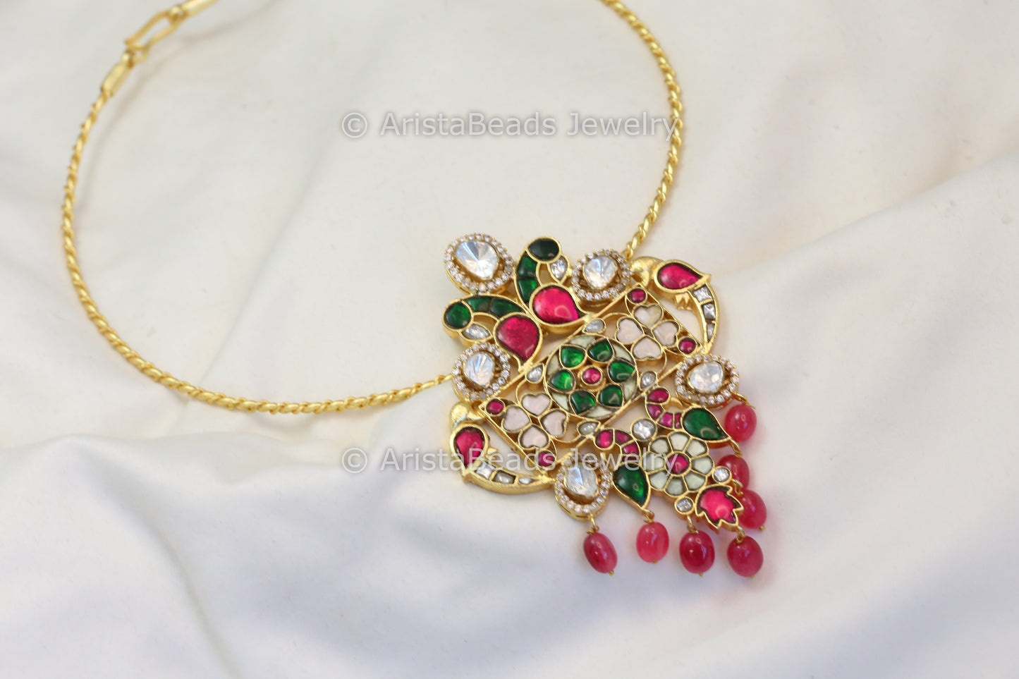 Multicolor Jadau Kundan Fusion Pendant Hasli Set