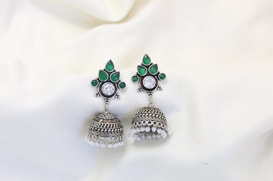 Karnika Oxidized Jhumka - Green