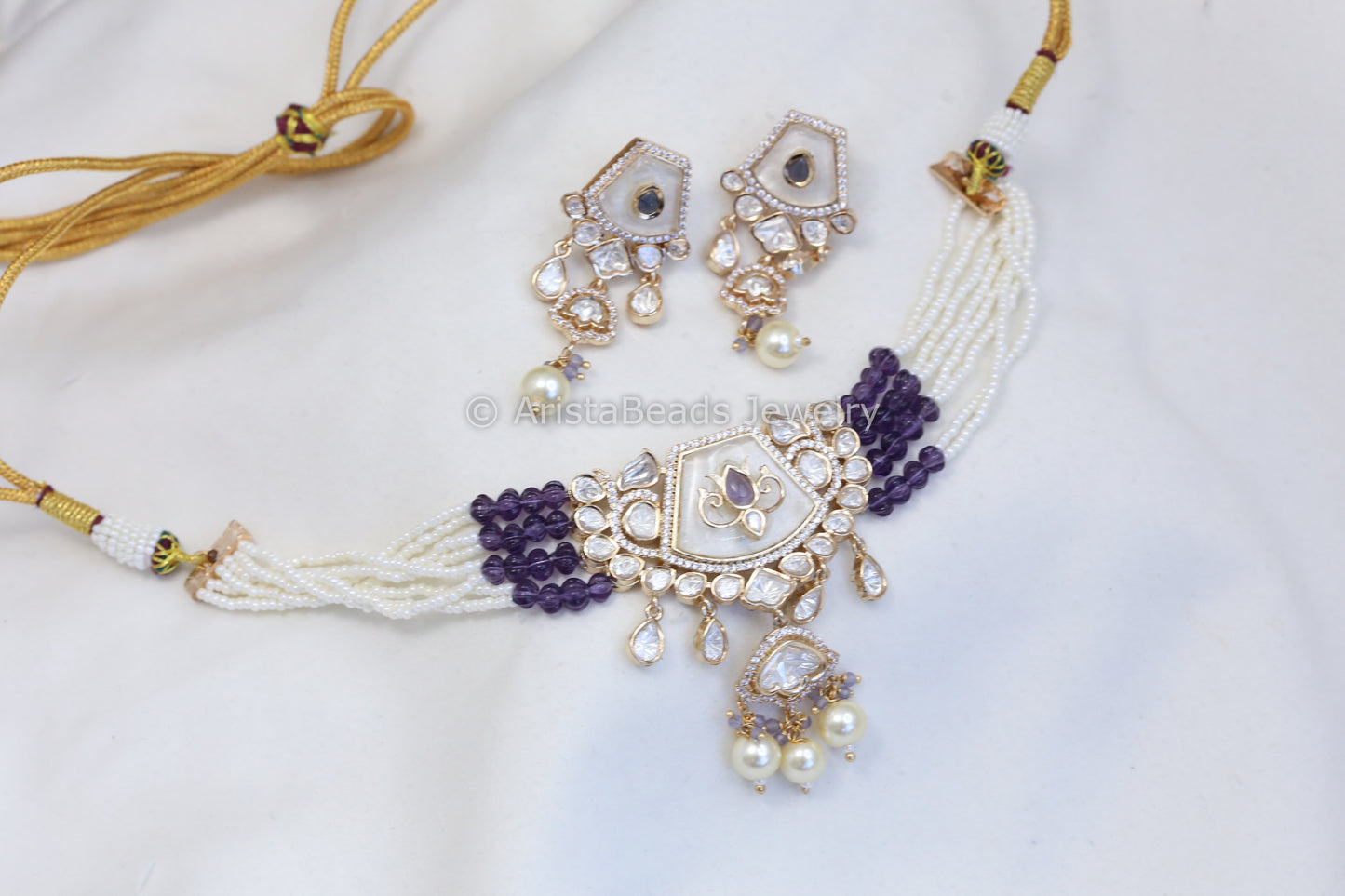 MOP Beaded Necklace Set - Purple