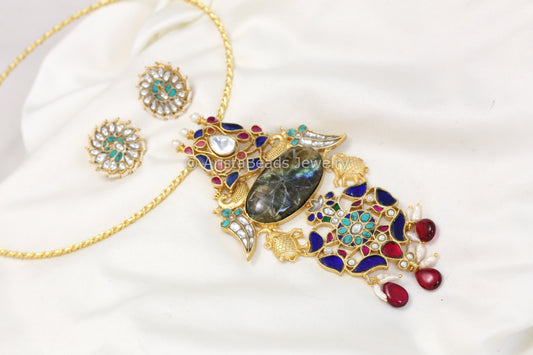Labradotite Multicolor Jadau Fusion Necklace (Removable Hasli)