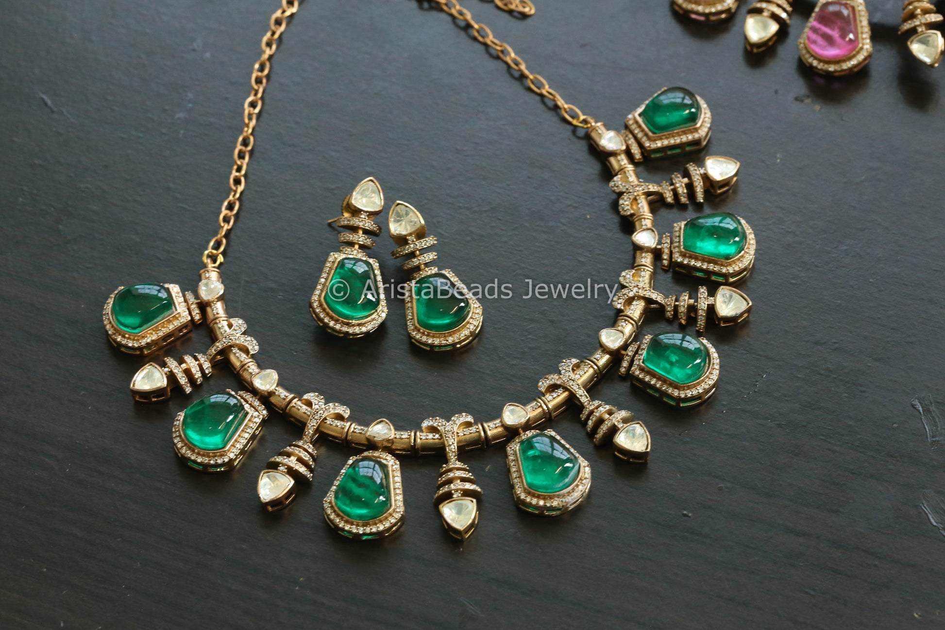 Premium Green Doublet & Moissanites Set (102-16)