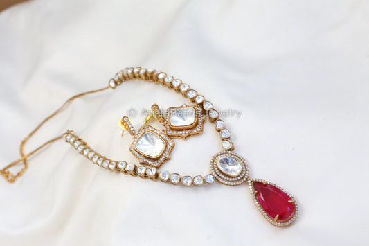 Uncut Kundan Polki Doublet Necklace Set - Red