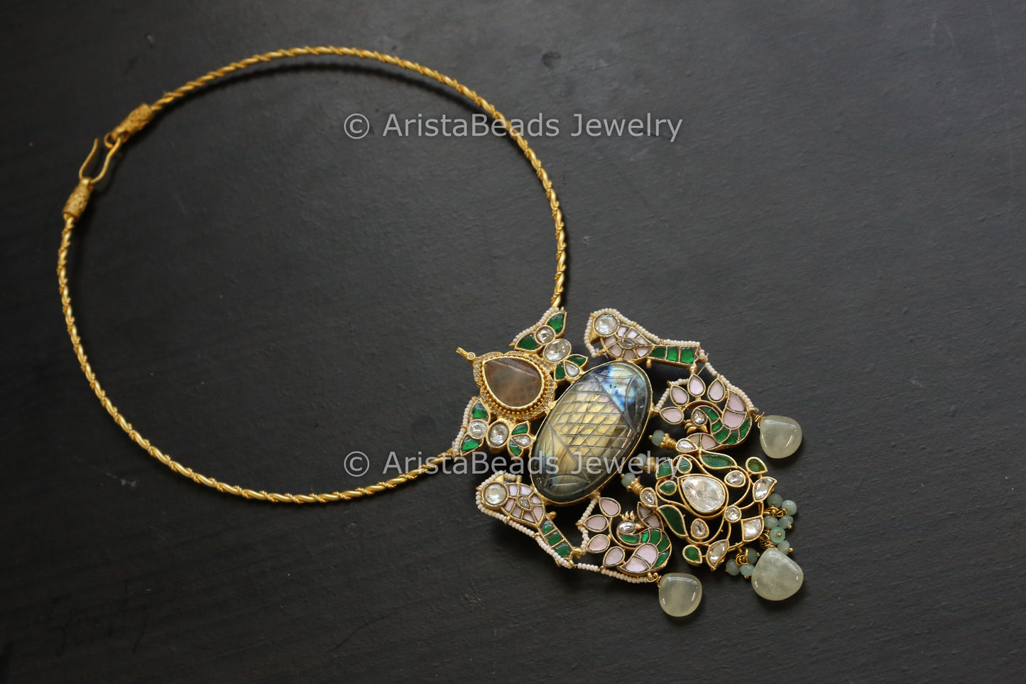 Labradorite Fusion Jadau Kundan Necklace Set (ABJ-N101-16)