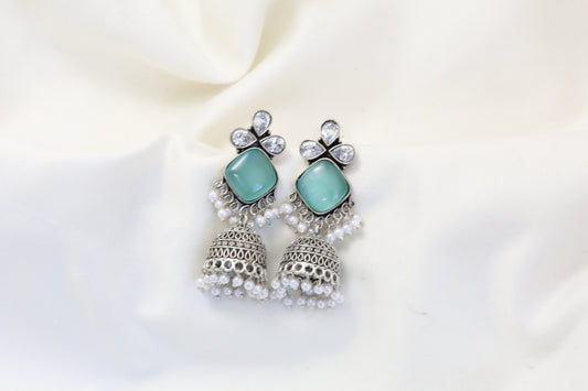 Anjani Oxidized Jhumka - Mint