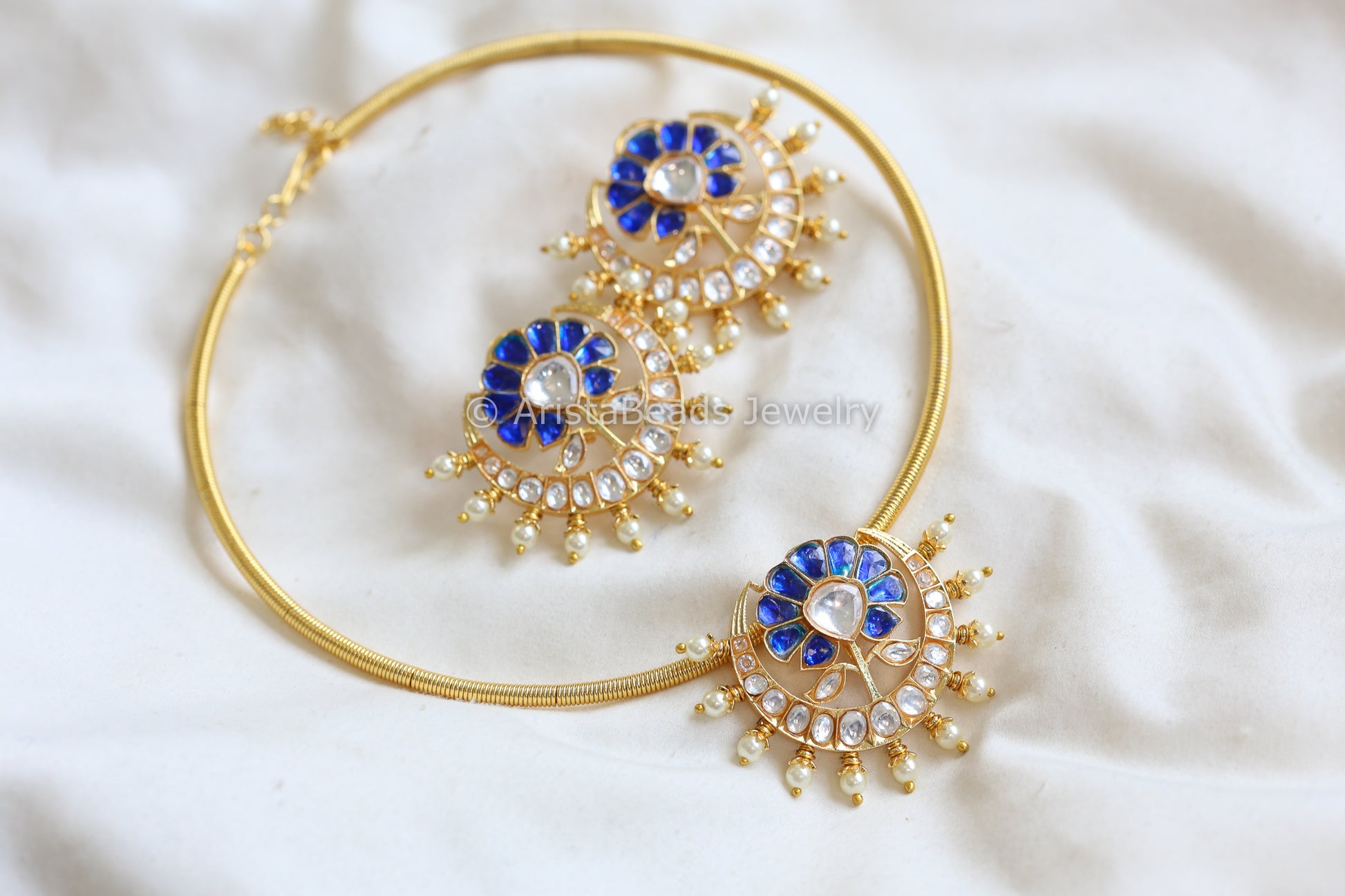 Removable Blue Kundan Hasli Set  (103-06)