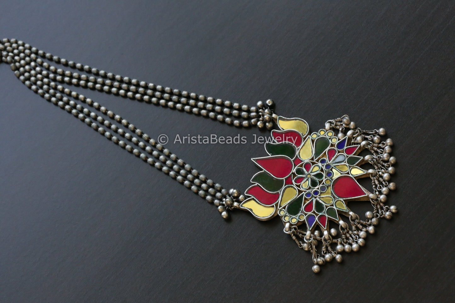 Real Glass Oxidized Lotus Necklace (T102-14)