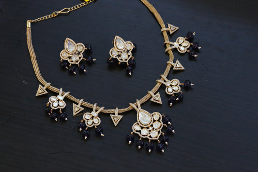 Contemporary Polki Uncut Kundan Set - Dark Burgandy