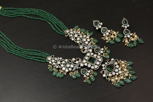 Long Moissanite Kundan Necklace Set