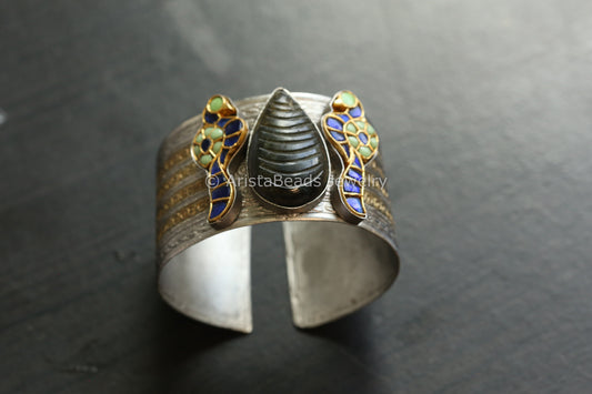 Labradorite Dual Tone Jadau Fusion Bracelet  (ABJ-B101-14)