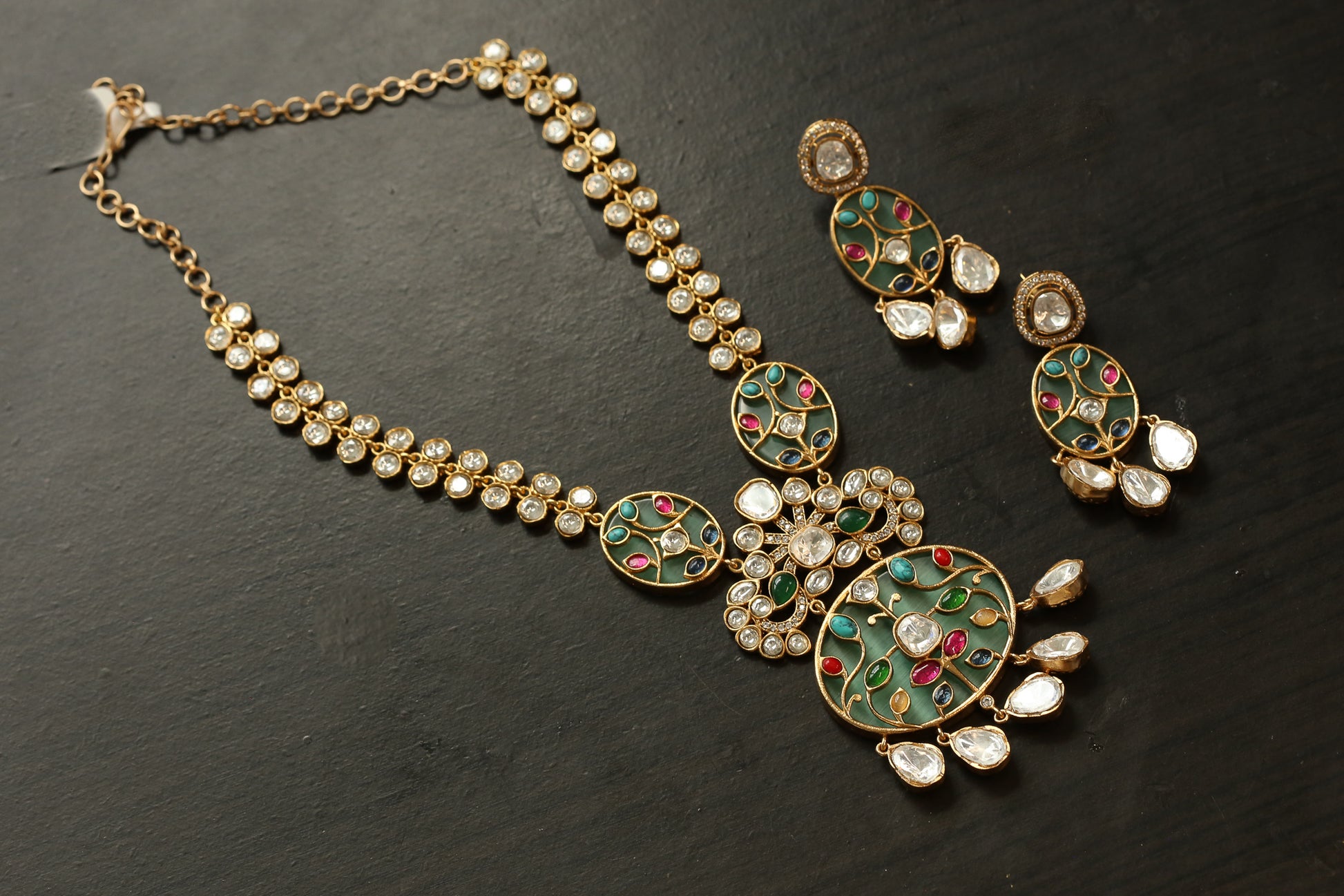 Premium Inlay Work & Uncut Kundan Set (ABJ-N101-91) - Mint