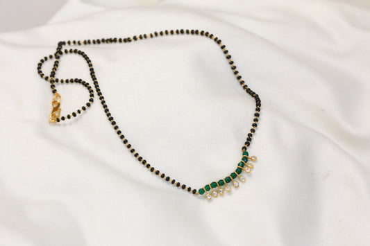 Dainty Black Bead Chain - Green