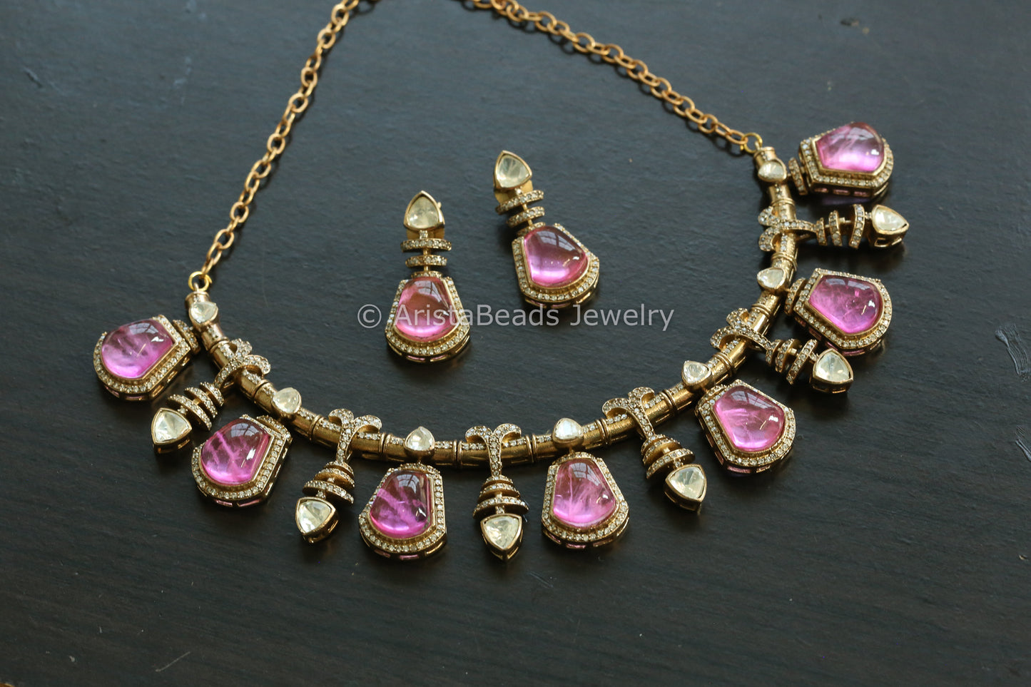 Premium Pink Doublet & Moissanites Set (102-18)