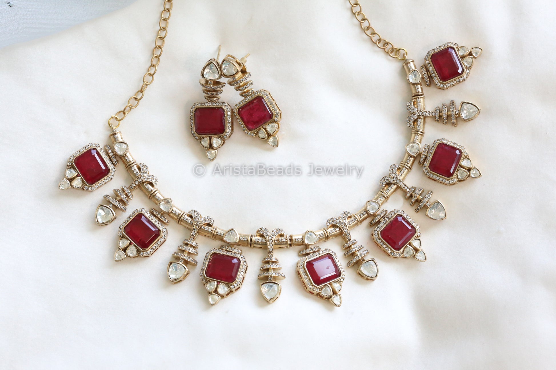 Premium Red Doublet & Moissanites Set (102-15)